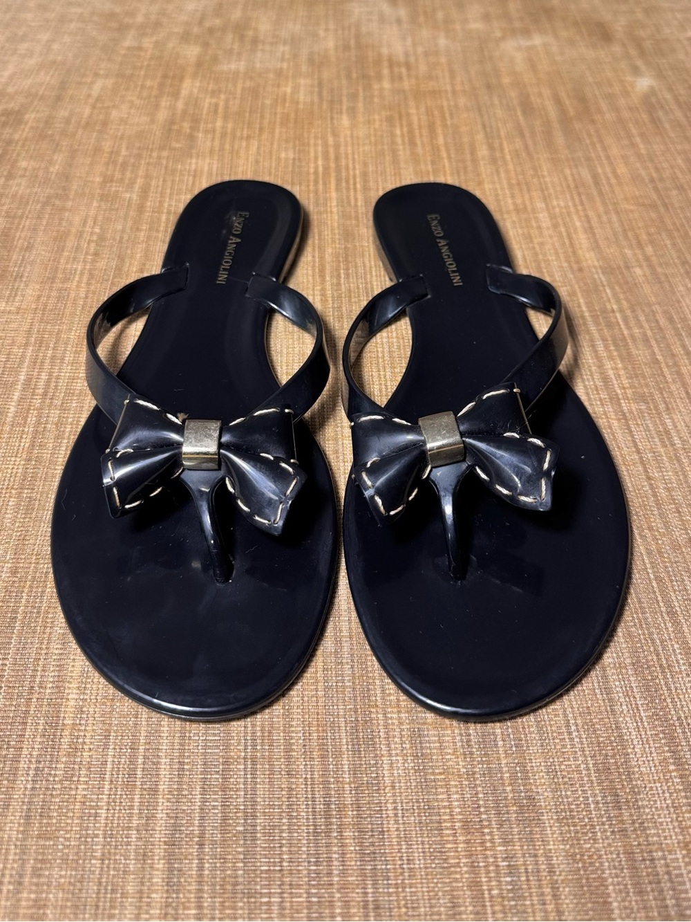 Enzo Angiolini Black Bow Jelly Thong Sandals